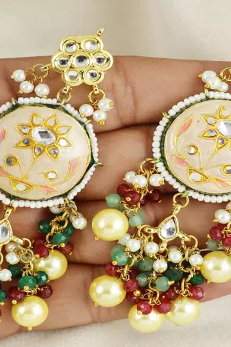Kundan meena ruby green onyx earrings