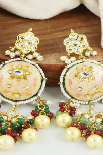 Kundan meena ruby green onyx earrings