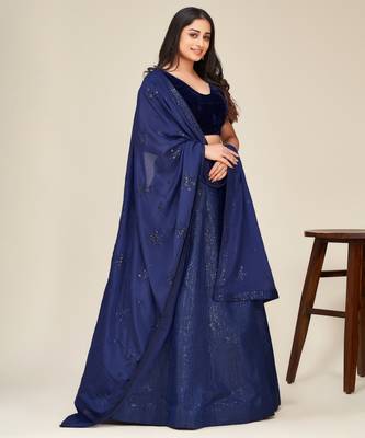 blue sequins embroidered two tone tapeta silk designer lehenga dress 3