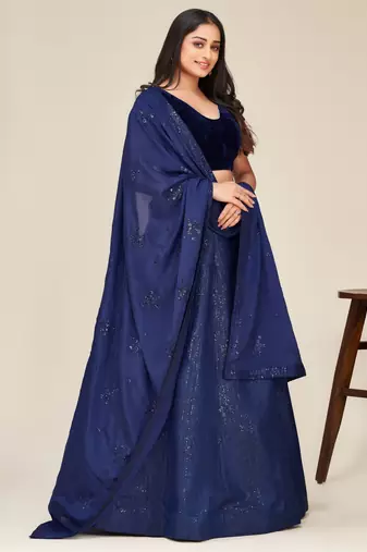 blue sequins embroidered two tone tapeta silk designer lehenga dress