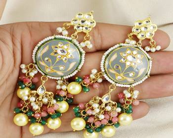Kundan meena pearl rose quartz earrings 1