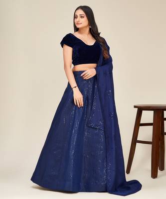 blue sequins embroidered two tone tapeta silk designer lehenga dress 4
