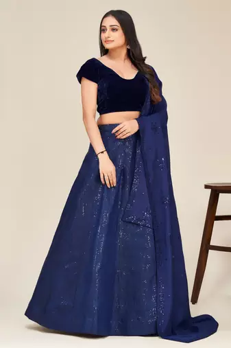 blue sequins embroidered two tone tapeta silk designer lehenga dress