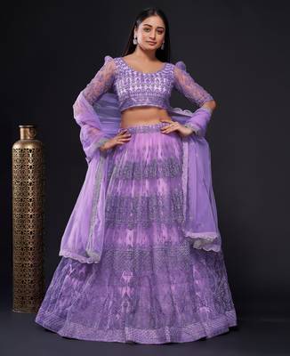 lavender thread zari and sequins embroidered net lehenga dress 1
