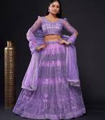 lavender thread zari and sequins embroidered net lehenga dress