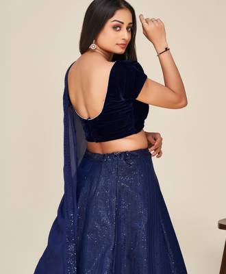 blue sequins embroidered two tone tapeta silk designer lehenga dress 5