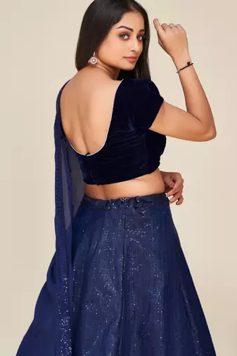 blue sequins embroidered two tone tapeta silk designer lehenga dress