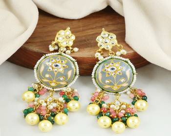 Kundan meena pearl rose quartz earrings 2