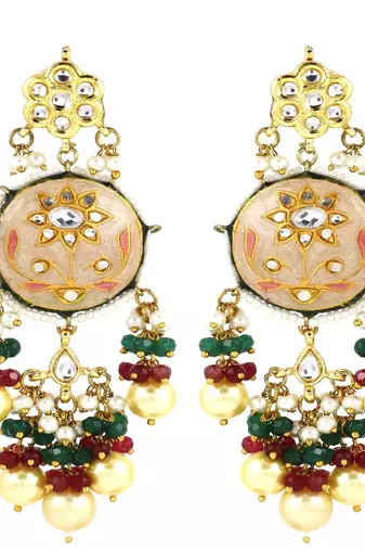 Kundan meena ruby green onyx earrings