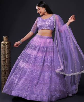 lavender thread zari and sequins embroidered net lehenga dress 3