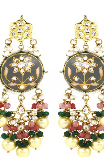 Kundan meena pearl rose quartz earrings