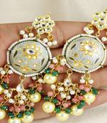 Kundan meena pearl green onyx earrings