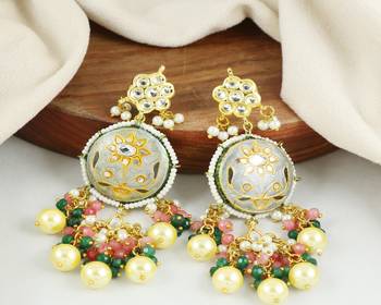 Kundan meena pearl green onyx earrings 2