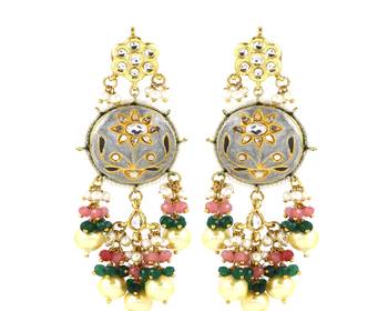 Kundan meena pearl green onyx earrings 3