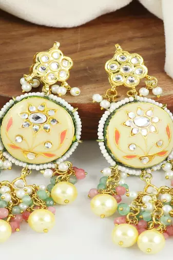 Kundan meena rose-green quartz earrings