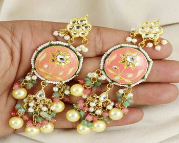 Kundan meena pearl green quartz earrings 1