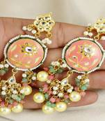 Kundan meena pearl green quartz earrings