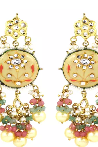 Kundan meena rose-green quartz earrings