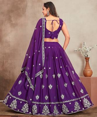 purple sequins and thread embroidered georgette lehenga dress 4