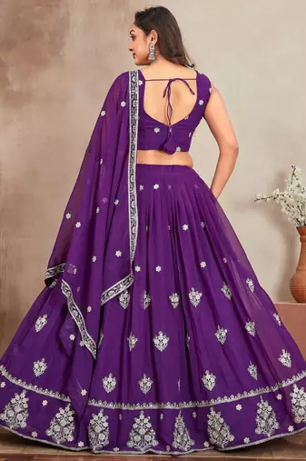 purple sequins and thread embroidered georgette lehenga dress