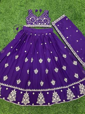 purple sequins and thread embroidered georgette lehenga dress 5