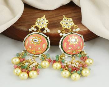 Kundan meena pearl green quartz earrings 2