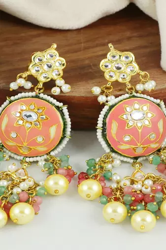 Kundan meena pearl green quartz earrings