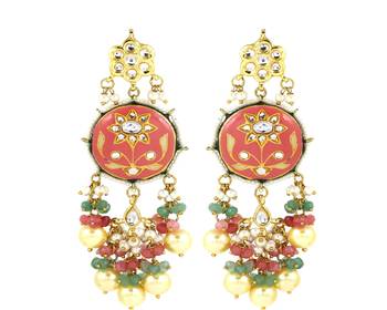 Kundan meena pearl green quartz earrings 3