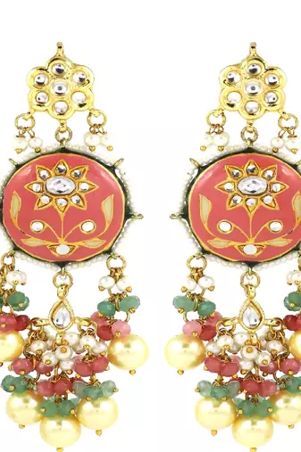 Kundan meena pearl green quartz earrings