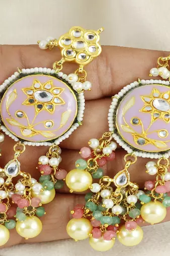 Kundan meena pearl green quartz earrings