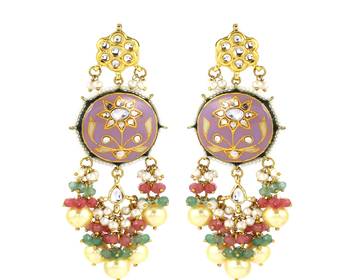 Kundan meena pearl green quartz earrings 3