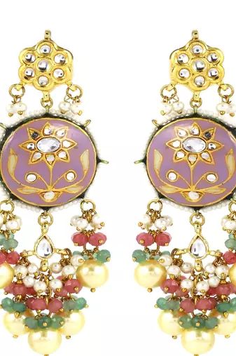 Kundan meena pearl green quartz earrings