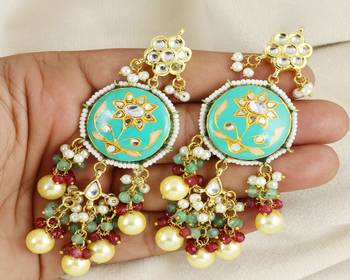 Kundan meena pearl green quartz earrings 2