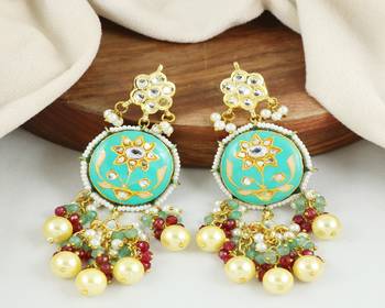 Kundan meena pearl green quartz earrings 1