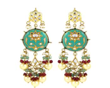 Kundan meena pearl green quartz earrings 3