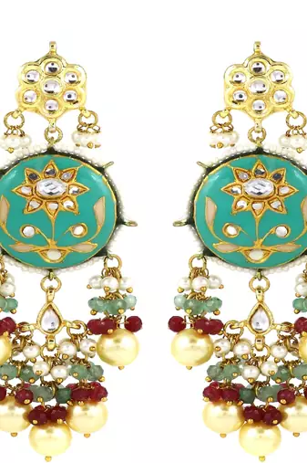 Kundan meena pearl green quartz earrings