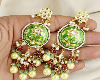 Kundan meena pearl ruby earrings 1