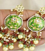 Kundan meena pearl ruby earrings