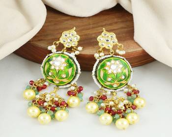 Kundan meena pearl ruby earrings 2