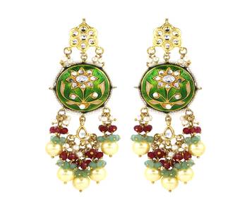 Kundan meena pearl ruby earrings 3