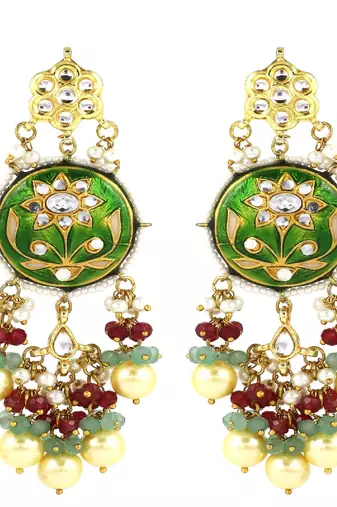 Kundan meena pearl ruby earrings