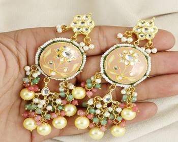 Kundan meena pearl rose quartz earrings 2