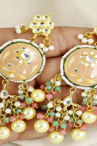 Kundan meena pearl rose quartz earrings