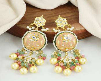 Kundan meena pearl rose quartz earrings 1