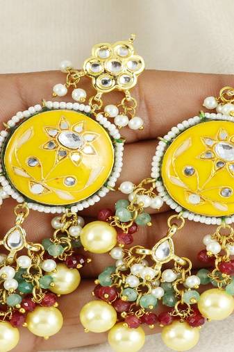 Meena pearl ruby green quartz earrings