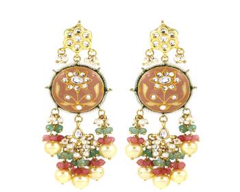 Kundan meena pearl rose quartz earrings 3