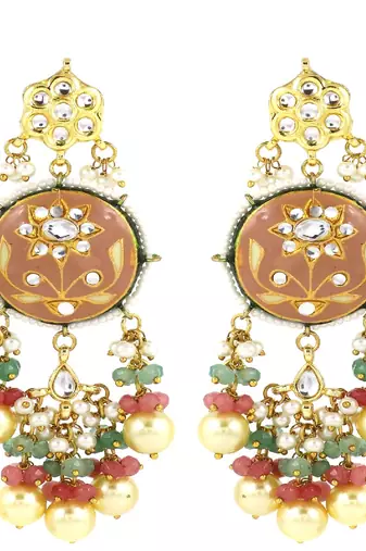 Kundan meena pearl rose quartz earrings