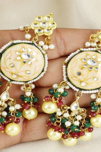 Meena pearl ruby green onyx earrings