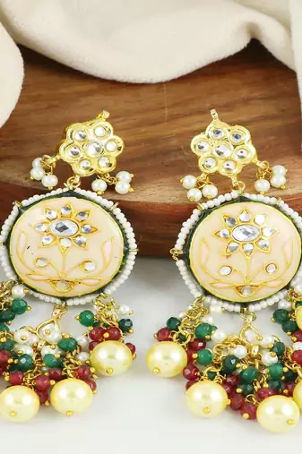 Meena pearl ruby green onyx earrings