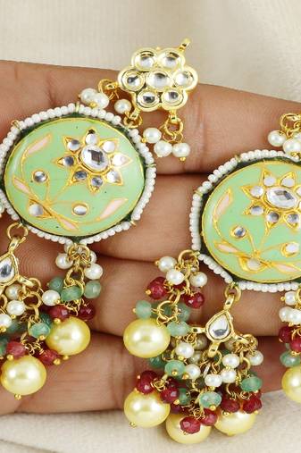 Meena pearl ruby green quartz earrings